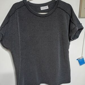 Lovely Melody Charcoal and White Ribbed Short Sleeve Tee